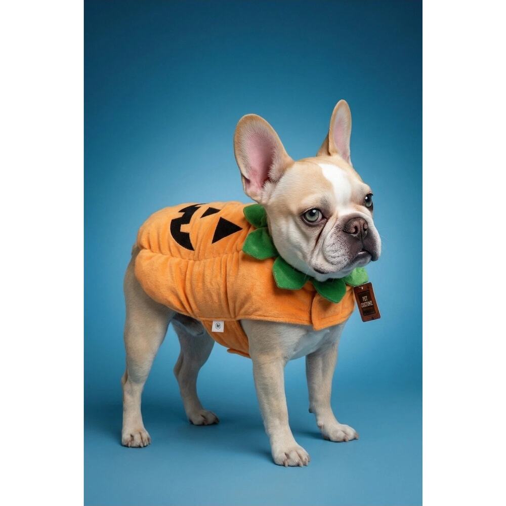 New! Pet Dog Orange Pumpkin Halloween Costume Adjustable Straps Size S